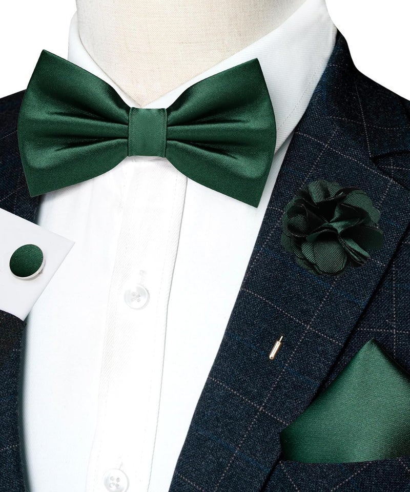 RBOCOTT Solid Color Bow Tie and Pocket Square with Lapel Pin Cufflinks Set 4PCS - Image 2